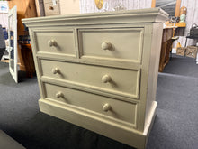 Load image into Gallery viewer, A charming cream-toned chest of drawers offering practical storage with authentic character. Featuring a traditional layout of two shallow dovetail-jointed drawers above two deeper ones, it provides versatile space for bedroom or living room organisation. The piece shows honest signs of use with minor surface marks, reflecting its genuine vintage appeal. Structurally robust and fully functional.
Delivery Available
Overall Dimensions
99cm wide x 46cm deep x 82cm high