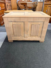 Load image into Gallery viewer, A beautiful stripped oak blanket box with authentic character and solid construction. The natural wood finish showcases the grain, though a protective coat of wax is recommended. The hinged lid opens to generous storage space—ideal for blankets, linens, toys, or seasonal items. A versatile piece that brings warmth and functionality to any room.
Delivery Available
Overall Dimensions
76cm wide x 51cm deep x 54cm high