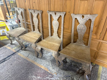 Load image into Gallery viewer, This elegant set of four whitewashed ornate dining chairs combines timeless design with practical durability. Each chair is structurally sound and in good overall condition, bearing the gentle patina of use that adds authentic character. Minor surface marks are consistent with their pre-loved status and do not affect functionality. The ornate detailing makes these chairs a striking focal point for any dining table, bringing sophistication and vintage charm to your dining space.
Delivery Available
Overall