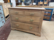 Load image into Gallery viewer, This elegant satinwood chest of drawers has been carefully stripped back to reveal its natural beauty. Structurally sound and in excellent condition, it features quality dovetail-jointed construction with two short drawers over two long drawers, providing generous storage space. The piece shows minor surface marks consistent with its age and character. As it has been stripped, a protective coat of wax is recommended to enhance and preserve the wood finish. An ideal choice for those seeking authentic vintage