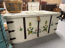 Load image into Gallery viewer, An exquisite early 18th century Swedish marriage chest, well preserved and structurally sound. This authentic period piece showcases traditional craftsmanship and elegant design, making it an ideal statement piece for any room. Spacious interior perfect for storing linens, blankets, or treasured heirlooms. A timeless addition to classic or eclectic interiors, combining historical charm with practical storage functionality.
Delivery Available
Overall Dimensions
108cm wide x 62cm deep x 51cm high