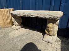 Load image into Gallery viewer, The bench features a sturdy concrete structure and is designed to withstand years of outdoor use. The unique pedestals, shaped as two squirrels, add a charming touch to any garden or patio. Additionally, the bench can be easily disassembled into three pieces, making it convenient to transport and move to different areas.
Overall Dimensions
approx : 99cm wide x 36cm deep x 44cm high
DELIVERY AVAILABLE      
For our other items see our website https://fossewayfurniture.co.uk
collection from our shop at c