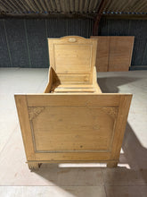 Load image into Gallery viewer, This charming antique pine single bed combines character with practicality. Structurally sound and built to last, it showcases the patina of age with honest wear that adds to its authentic appeal. Perfect for period homes or those seeking vintage charm, it accommodates a standard 3ft mattress. A wonderful addition to any bedroom seeking warmth and heritage craftsmanship.
Delivery Available
Overall Dimensions
100cm wide x 203cm long x headboard height : 128cm / footboard height : 92cm 