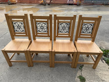 Load image into Gallery viewer, A practical set of four wooden dining chairs, built to last. These chairs are structurally sound and ready for everyday use. They feature natural patina and minor surface marks that add character without affecting durability or comfort. Ideal for families seeking functional seating.
Delivery Available
Overall Dimensions
approx : 46.5cm wide x 41.5cm deep x 100cm high