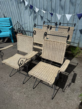 Load image into Gallery viewer, This charming set of 6 garden chairs are sturdy and generally well-maintained. Although they show some minor signs of wear, nothing is significant. The set includes 4 upright chairs and 2 carvers, all of which fold neatly for easy storage.
Overall Dimensions
upright chairs approx : 41cm wide x 50cm deep x 95cm high
DELIVERY AVAILABLE
For our other items see our website https://fossewayfurniture.co.uk
collection from our shop at cv36, our collection zone at bs36 or otherwise delivery is available