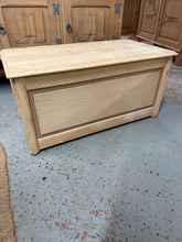 Load image into Gallery viewer, A charming stripped pine blanket box, restored to its natural finish. Structurally sound and ready for use, though a protective coat of wax is recommended to enhance durability. Ideal for storing blankets, toys, or linens. Versatile storage solution with classic appeal.
Delivery Available
Overall Dimensions
86cm wide x 44cm deep x 42cm high