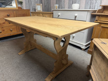 Load image into Gallery viewer, A classic oak refectory table, stripped to reveal its natural grain and character. This piece seats six comfortably, making it ideal for family gatherings and entertaining. The bare wood finish showcases authentic patina and invites personalisation—a light wax or oil will enhance protection and bring out the timber's warmth. Perfect for period properties and homes with traditional or rustic interiors.
Delivery Available
Overall Dimensions
77cm long x 52.5cm wide x 54cm high