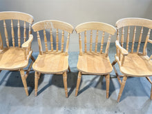 Load image into Gallery viewer, A charming set of four pine chairs combining practicality with character. This collection features two standard upright chairs and two carver chairs, each structurally sound and ready for everyday use. The natural patina and minor marks reflect their years of use. Ideal for those seeking genuine, well-made furniture with timeless appeal.
Delivery Available
Overall Dimensions
upright chairs approx : 43cm wide x 42.5cm deep x 87cm high