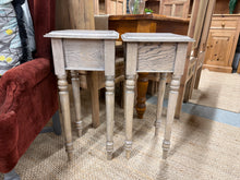 Load image into Gallery viewer, This charming pair of bedside tables features a beautiful white distressed finish that adds character and warmth to any bedroom. Each table is structurally sound and fully functional. As pre-loved pieces, they bear gentle signs of use with minor marks that enhance their vintage appeal. Perfect for those seeking authentic, characterful furniture with sustainable style.
Delivery Available
Overall Dimensions
30cm wide x 30cm deep x 67cm high