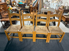 Load image into Gallery viewer, This set features four sturdy pine chairs, all in good overall condition. While they show some signs of use, the marks are minor and don't affect their solid build.
Overall Dimensions
approx : 47cm wide x 42cm deep x 100cm high
DELIVERY AVAILABLE      
For our other items see our website https://fossewayfurniture.co.uk
collection from our shop at CV36 4QZ or purchase online for delivery.