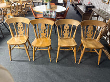 Load image into Gallery viewer, A charming quartet of solid pine farmhouse dining chairs, each displaying the character that comes with age and use. While these pre-loved pieces show honest wear and minor surface marks, they remain structurally robust and fully functional.
Delivery Available
Overall Dimensions
approx : 38cm wide x 39cm deep x 83.5cm high