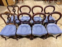 Load image into Gallery viewer, A collection of 8 mahogany balloon back chairs, each structurally reliable and ready to use. Light surface marks reflect their history, but nothing detracts from their functionality or appeal. These pieces suit anyone drawn to refined, traditional furniture with genuine vintage character.
Delivery Available
Overall Dimensions
approx : 47cm wide x 44cm deep x 89cm high 