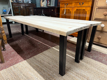 Load image into Gallery viewer, This lovely duo of stripped planked benches are both structurally sound and in great condition. They made need a coat of wax for protection. The legs can come off for easier moving.
Overall Dimensions
175cm long x 42cm wide x 49cm high 
DELIVERY AVAILABLE    
For our other items see our website https://fossewayfurniture.co.uk
collection from cv36 or bs36