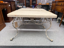 Load image into Gallery viewer, Elegant French wrought iron side table featuring timeless design and sturdy construction. This vintage piece showcases authentic character with natural patina from years of use. Perfect for adding charm to any room, whether displayed as a statement accent or functional surface.
Delivery Available
Overall Dimensions
91cm wide x 58cm deep x 59cm high