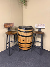 Load image into Gallery viewer, Vintage barrel with matching pair of stools—an eye-catching centrepiece for any dining space, indoors or out. This pre-loved set bears the character marks of age, though nothing that detracts from its appeal or functionality. A distinctive conversation starter that brings genuine character to your home.

Delivery Available

Overall Dimensions

barrel measures : 55cm diameter x 90cm high

