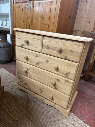Transform your space with this exquisite pine chest of drawers, meticulously stripped to showcase its authentic natural beauty. We recommend applying a coat of wax to preserve its stunning character while enhancing its longevity. The thoughtfully designed storage solution offers versatility with two compact drawers at the top, crafted with premium dovetail joints, sitting above three spacious long drawers—perfect for maximizing your storage potential with timeless style.

Overall Dimensions

79.5cm wide x 4