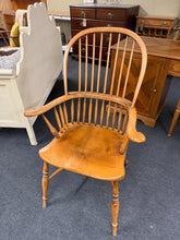 Load image into Gallery viewer, A charming barrel-backed chair with solid structural integrity and good overall condition. While it bears surface marks consistent with age and use, these are purely cosmetic and don't impact functionality. Minor attention needed includes tightening one spindle and slight realignment of another—straightforward fixes. Ideal for creating a cosy fireside spot or intimate reading corner, this piece offers character and comfort with modest restoration potential.

Delivery Available

Overall Dimensions

approx : 
