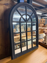 Load image into Gallery viewer, This beautiful arch mirror features a matte black finish and a charming distressed appearance with several marks. It&#39;s perfect for anyone who enjoys a vintage, worn-in style. Despite its characterful look, the mirror is fully intact with no cracks.

Delivery Available

Overall Dimensions

73cm wide x 102cm high&nbsp; &nbsp; 


