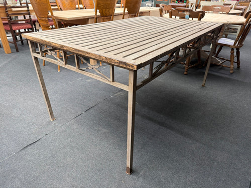 This beautiful French style dining table is sturdy and well-maintained. It has a few minor marks, but nothing significant. Ideal for both indoor and outdoor use, the metal legs are fixed and do not detach.

Overall Dimensions

178cm long x 105cm wide x 80cm high

DELIVERY AVAILABLE      

For our other items see our website https://fossewayfurniture.co.uk

collection from our shop at cv36, our collection zone at bs36 or otherwise delivery is available
