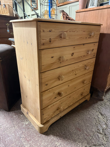 This solid pine chest of drawers has been beautifully restored to its natural, untouched finish and might benefit from a protective wax coating. It offers plenty of room with five long, spacious drawers.

Overall Dimensions

80cm wide x 38.5cm deep x 180cm high

DELIVERY AVAILABLE      

For our other items see our website https://fossewayfurniture.co.uk

collection from our shop at cv36, our collection zone at bs36 or otherwise delivery is available