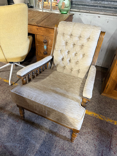 This delightful Edwardian upholstered armchair blends classic style with cozy comfort. Carefully made, it’s in wonderful condition with just a few small marks that add unique character without diminishing its charm. Ideal for bringing a bit of vintage warmth to any space, this armchair welcomes you to sit back and enjoy its sturdy, inviting upholstery.

Delivery Available

Overall Dimensions

approx : 66cm wide x 82cm deep x 90cm high
