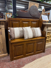 Load image into Gallery viewer, A charming solid pine box settle with excellent structural integrity and character. Light surface marks add to its vintage appeal and can be easily refreshed with polish. The hinged lid opens to generous storage space, making it ideal for hallways, porches, and entryways. A practical and attractive piece that combines seating with functional storage.

Delivery Available

Overall Dimensions

90cm wide x 35cm deep x 90cm high

