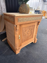 Load image into Gallery viewer, This solid mahogany cupboard combines authentic character with practical storage. Stripped back to reveal the natural wood grain, it's structurally sound and ready for use, though a protective wax finish would enhance its appearance and durability. The single cupboard features an internal shelf, offering discreet storage for household essentials.&nbsp;

Delivery Available

Overall Dimensions

68cm wide x 51cm deep x 75cm high

