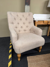 Load image into Gallery viewer, A sophisticated lounge chair featuring a timeless button back design. Structurally sound and in excellent overall condition with minor cosmetic marks that add character. The elegant silhouette makes it an ideal focal point for any bedroom or living room, offering both comfort and style to your home furnishings collection.

Delivery Available

Overall Dimensions

approx : 70cm wide x 70cm deep x 90cm high&nbsp;

