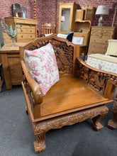 Load image into Gallery viewer, A striking Chinese hardwood armchair,&nbsp; carved with traditional craftsmanship. Structurally sound and in excellent overall condition, this statement piece bears the gentle patina of age—minor marks that add character rather than detract from its appeal. An investment-worthy accent for period interiors or eclectic spaces.

Delivery Available

Overall Dimensions

approx : 66cm wide x 66cm deep x 84cm high

