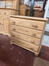 Load image into Gallery viewer, This charming solid pine chest of drawers has been fully restored to its natural finish, ready for a protective wax coat if desired. It offers plenty of storage space with four spacious long drawers.

Overall Dimensions

75cm wide x 41cm deep x 71.5cm high

DELIVERY AVAILABLE      

For our other items see our website https://fossewayfurniture.co.uk

collection from our shop at cv36, our collection zone at bs36 or otherwise delivery is available

