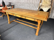 Load image into Gallery viewer, A solid Barker &amp; Stonehouse dining table with traditional flagstone design. Built to last, it remains in strong working order with only light surface marks from everyday living. The standout feature is the generous six-drawer storage system integrated into the base—ideal for keeping dining essentials organised and accessible. The removable top design adds practical versatility, making repositioning or transport hassle-free whenever needed.

Delivery Available

Overall Dimensions

210cm long x 110cm wide
