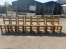 Load image into Gallery viewer, Expertly crafted from solid pine wood, these 8 chairs offer both durability and style. While they may show some signs of use, they remain in excellent condition, providing a timeless addition to any dining room.

Overall Dimensions

approx : 47cm wide x 41cm deep x 100.5cm high

DELIVERY AVAILABLE      

For our other items see our website https://fossewayfurniture.co.uk

collection from our shop at cv36, our collection zone at bs36 or otherwise delivery is available

