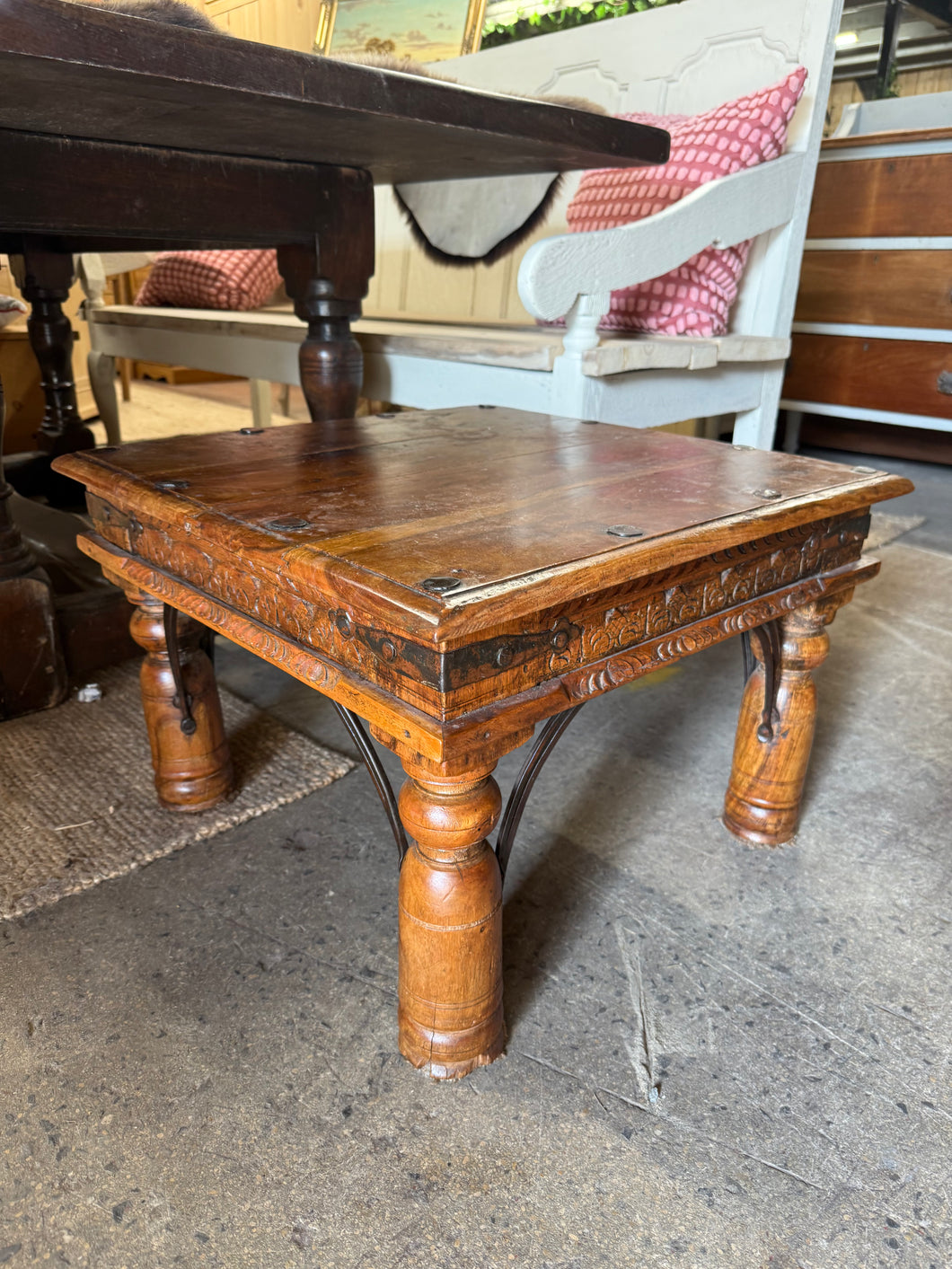 This charming solid hardwood side table is sturdy and in great shape overall. It makes a perfect spot in your living room for setting down your brew. While it’s pre-loved with a few minor marks, nothing too noticeable, it’s ready to be a useful and cheerful addition to your space.

Delivery Available

Overall Dimensions

59cm wide x 59cm deep x 40cm high

