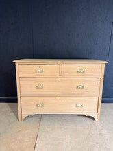 Load image into Gallery viewer, A charming satinwood chest of drawers with authentic character. Structurally sound and in good overall condition, this piece shows gentle signs of age with minor marks and dents that add to its vintage appeal. Features a practical 2-over-2 drawer configuration—two shallow drawers above two deep drawers—ideal for organising clothing, linens, or bedroom essentials. A versatile addition to traditional or eclectic interiors.

Delivery Available

Overall Dimensions

107cm wide x 50cm deep x 77cm high

