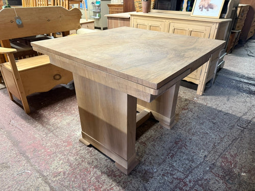 This beautiful extendable dining table has been fully stripped to reveal its natural finish and might benefit from a coat of wax to keep it protected. It shows a few minor marks, but nothing significant. The tabletop can be detached from the base for easier transport. It comfortably seats 4 to 6 people.

Overall Dimensions

92cm wide x 92cm deep x 77cm high

152cm wide extended

DELIVERY AVAILABLE      

For our other items see our website https://fossewayfurniture.co.uk

collection from our shop at cv36, o