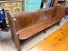 Load image into Gallery viewer, A characterful Pitch Pine Pew with solid construction and reliable condition. Showing its age with surface marks and patina, this piece retains genuine charm and simply needs some care to restore its lustre. Comfortably accommodates four to five people, making it an excellent choice for dining spaces, hallways, or period interiors seeking authentic vintage appeal.

Delivery Available

Overall Dimensions

approx : 219cm long x 50cm wide x 96cm high

