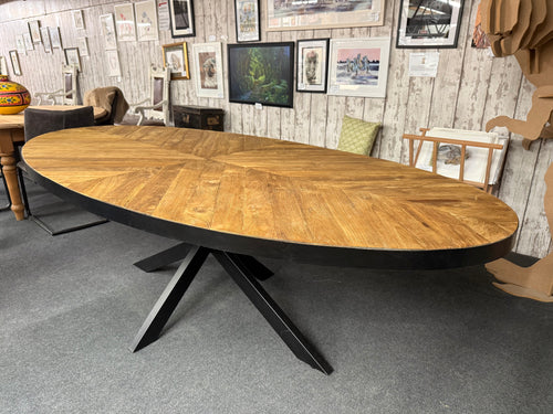 This beautiful large oval dining table is sturdy and well-maintained. Though it shows some minor signs of use, they’re hardly noticeable. It comfortably accommodates 8 people and can fit up to 10 if needed. Plus, the legs detach into two parts, making it much easier to move.

Delivery Available

Overall Dimensions

240cm long x 120cm wide x 78cm high  
