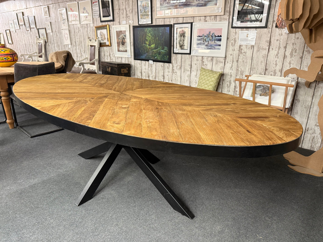 This beautiful large oval dining table is sturdy and well-maintained. Though it shows some minor signs of use, they’re hardly noticeable. It comfortably accommodates 8 people and can fit up to 10 if needed. Plus, the legs detach into two parts, making it much easier to move.

Delivery Available

Overall Dimensions

240cm long x 120cm wide x 78cm high  
