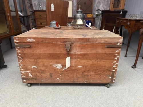 This beautiful large pine storage chest is solidly built and well-preserved considering its age. It shows some signs of use with minor marks, but nothing significant. Equipped with castors, it’s easy to move around.

Delivery Available

Overall Dimensions

105cm wide x 50.5cm deep x 60cm high
