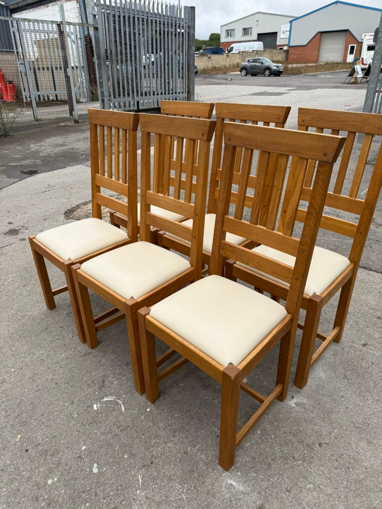 This delightful set of 6 oak dining chairs brings both style and charm to your dining area. Each chair is structurally sound, ensuring durability and comfort for your family meals or gatherings. While they show a few small marks, these are minor and add character without affecting their overall quality. Crafted from solid oak, they offer timeless appeal and robust support, making them a wonderful addition to your home.

Overall Dimensions

44cm wide x 41cm deep x 103cm high

DELIVERY AVAILABLE      

For ou