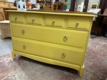 Load image into Gallery viewer, A charming stag chest featuring four compact drawers positioned above two spacious dovetail-jointed drawers, offering practical storage solutions. Finished in Farrow &amp; Ball's sophisticated Babouche shade. The chest is structurally robust and well-maintained, making it a reliable addition to any bedroom or living space.

Delivery Available

Overall Dimensions

107cm wide x 46.5cm deep x 72cm high

