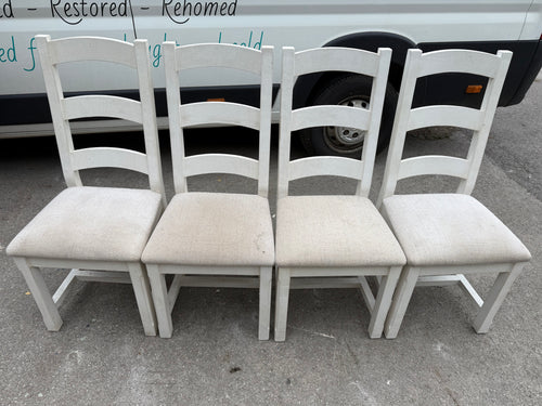 This charming set of four pine ladder back dining chairs are sturdy and in generally good shape. While a little refresh and a clean for the seats would bring them back to their best, they’re ready to brighten up your dining space perfectly.

Overall Dimensions

approx : 48cm wide x 46cm deep x 108.5cm high

DELIVERY AVAILABLE      

HAVE THIS PAINTED A COLOUR OF YOUR CHOICE FOR AN EXTRA £100 OR HAVE IT COMPLETELY STRIPPED BACK FOR JUST £120    

For our other items see our website https://fossewayfurniture.