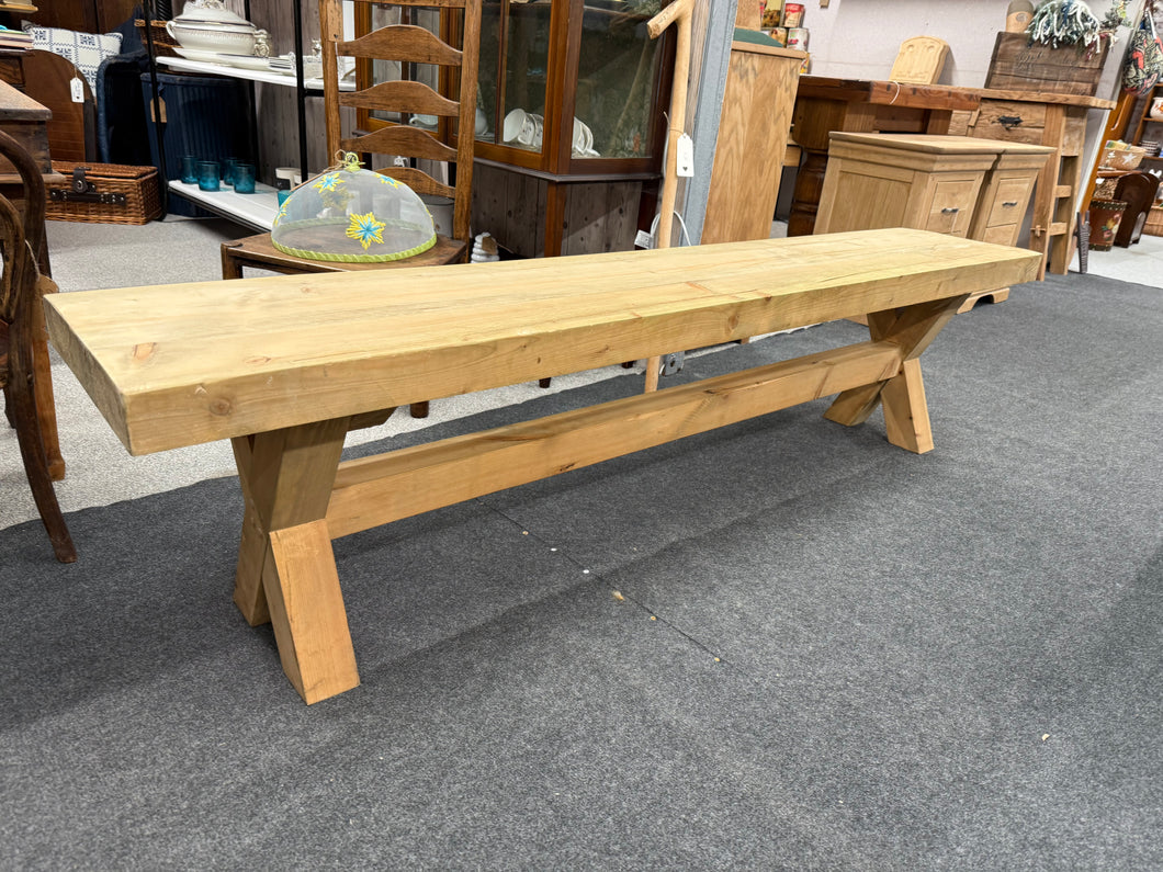 Bring warmth and character to your dining space with this charming wooden bench! Crafted from solid wood, it's built to last. With comfortable seating for up to four, it's ideal positioned alongside your dining table or tucked into an entryway. A versatile piece that adds both function and rustic appeal to any home.

Delivery Available

Overall Dimensions

180cm wide x 34cm deep x 45cm high    
