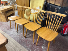 Load image into Gallery viewer, A charming set of four 1980s dining chairs crafted from beech and plywood. Each chair is structurally sound and in good overall condition, with minor cosmetic marks that add to their vintage character. Ideal for bringing retro style and comfort to your dining space.

Delivery Available

Overall Dimensions

approx : 40cm wide x 40cm deep x 83cm high

