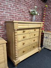 Load image into Gallery viewer, A charming Scottish pine chest of drawers with authentic character and practical storage. This well-preserved piece features five spacious drawers—two short dovetail-jointed drawers above three longer ones—plus a hidden secret drawer for extra intrigue. Structurally sound and in good condition for its age, with minor surface marks that may polish out. Perfect for adding warmth and storage to any room.

Delivery Available

Overall Dimensions

120cm wide x 53cm deep x 123cm high


