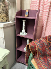 Load image into Gallery viewer, A beautifully painted bookcase finished in 'Brinjal' by Farrow &amp; Ball, featuring a distinctive distressed effect. Built with solid construction and three spacious shelves, it offers practical storage with timeless aesthetic appeal. Perfect for adding character and organisation to any room.

Delivery Available

Overall Dimensions

30cm wide x 18cm deep x 102cm high

