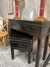 Load image into Gallery viewer, Elegant Oriental Console Table featuring two practical storage drawers. This pre-loved piece is structurally sound with marks that reflect its history. The worn finish presents an opportunity for personalisation—ideal for refinishing or painting to match your décor. A versatile accent piece for hallways, living rooms, or entryways.

Delivery Available

Overall Dimensions

104cm wide x 35cm deep x 86.5cm high

