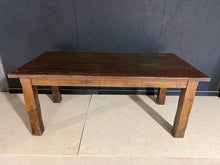 Load image into Gallery viewer, A substantial solid oak dining table with authentic character. This chunky rustic piece is structurally sound and comfortably seats 6–8 guests. The table bears natural signs of use—minor marks and surface imperfections that add to its rustic charm. Removable legs make transport and rearrangement straightforward. Ideal for families seeking a durable, timeless dining centrepiece.

Delivery Available

Overall Dimensions

180cm long x 90cm wide x 77cm high

