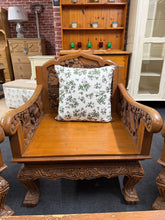 Load image into Gallery viewer, A striking Chinese hardwood armchair,&nbsp; carved with traditional craftsmanship. Structurally sound and in excellent overall condition, this statement piece bears the gentle patina of age—minor marks that add character rather than detract from its appeal. An investment-worthy accent for period interiors or eclectic spaces.

Delivery Available

Overall Dimensions

approx : 66cm wide x 66cm deep x 84cm high

