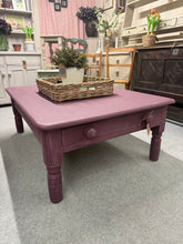 Load image into Gallery viewer, A striking farmhouse chunky coffee table with a timeless appeal. Hand-painted in Farrow and Ball's 'Brinjal' with subtle distressing for authentic character. Structurally sound and finished to a high standard, this piece makes a confident statement in any living room setting.

Delivery Available

Overall Dimensions

88cm wide x 121cm deep x 46cm high
